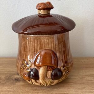Vintage Arnel 70's 9" Ceramic Mushroom Cookie Jar with Lid Whimsical Kitchen
